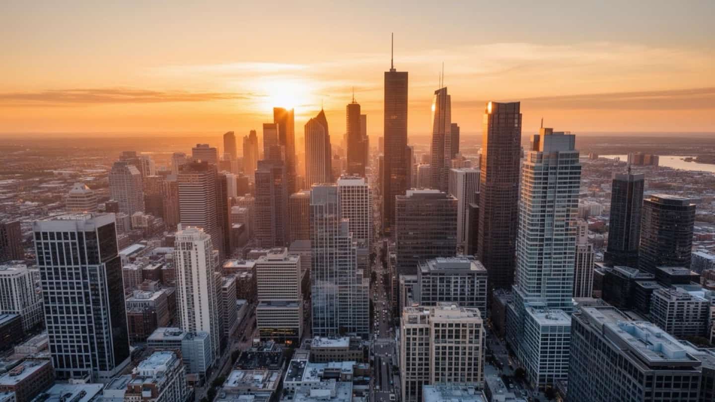 Downtown skyline of commercial real estate buildings